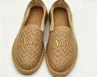 Custom Embroidered Handwoven Jute Linen Espadrilles – Unisex Summer Slip-On Loafers, Natural Casual Flats, Made to Order