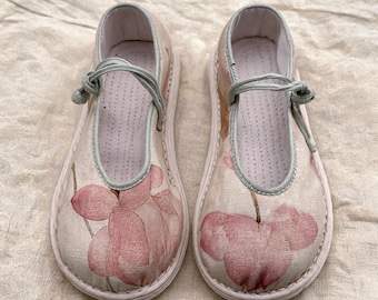 Handmade Watercolor Lotus Flats, Printed Cloth Sole Shoes, Women's Breathable Round Toe