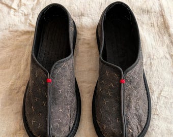 Natural Tussah Silk Wrinkled Texture Flats, Hand-Sewn Thousand-Layer Sole, Vintage Unisex Casual Shoes