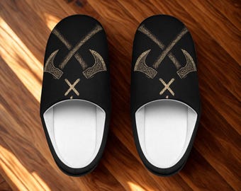 Men's Slippers, Battle Ax Viking Gift for Him, Halloween Fall Fashion, Indoor Footwear, Warm House Shoes, Cozy Slip-Ons, Nordic Home Decor,