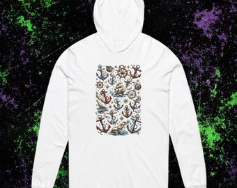 Nautical Tattoo Flash, Unisex Hooded Long Sleeve Tee