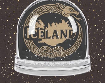 Iceland Viking dragon snow globe, Nordic myth souvenir, Norse heritage home decor, travel keepsake