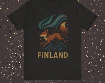 Unisex Finland shirt, fox design, aurora borealis tee, nordic folklore top