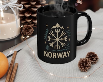 Norway Mug, Viking Symbol Coffee Cup, Nordic Heritage Drinkware, Scandinavian Travel Souvenir