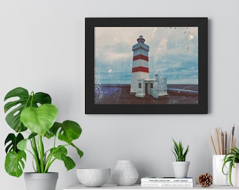 Framed lighthouse poster, Garður Iceland, Winter Theme, Nordic Art