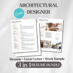 Architectural Design Resume Template | Canva Editable, Cover Letter & Work Sample (US Letter)