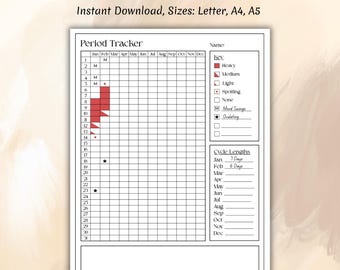 Period Tracker Printable: PMS Cycle, Health Journal, Planner Insert (Digital Download)