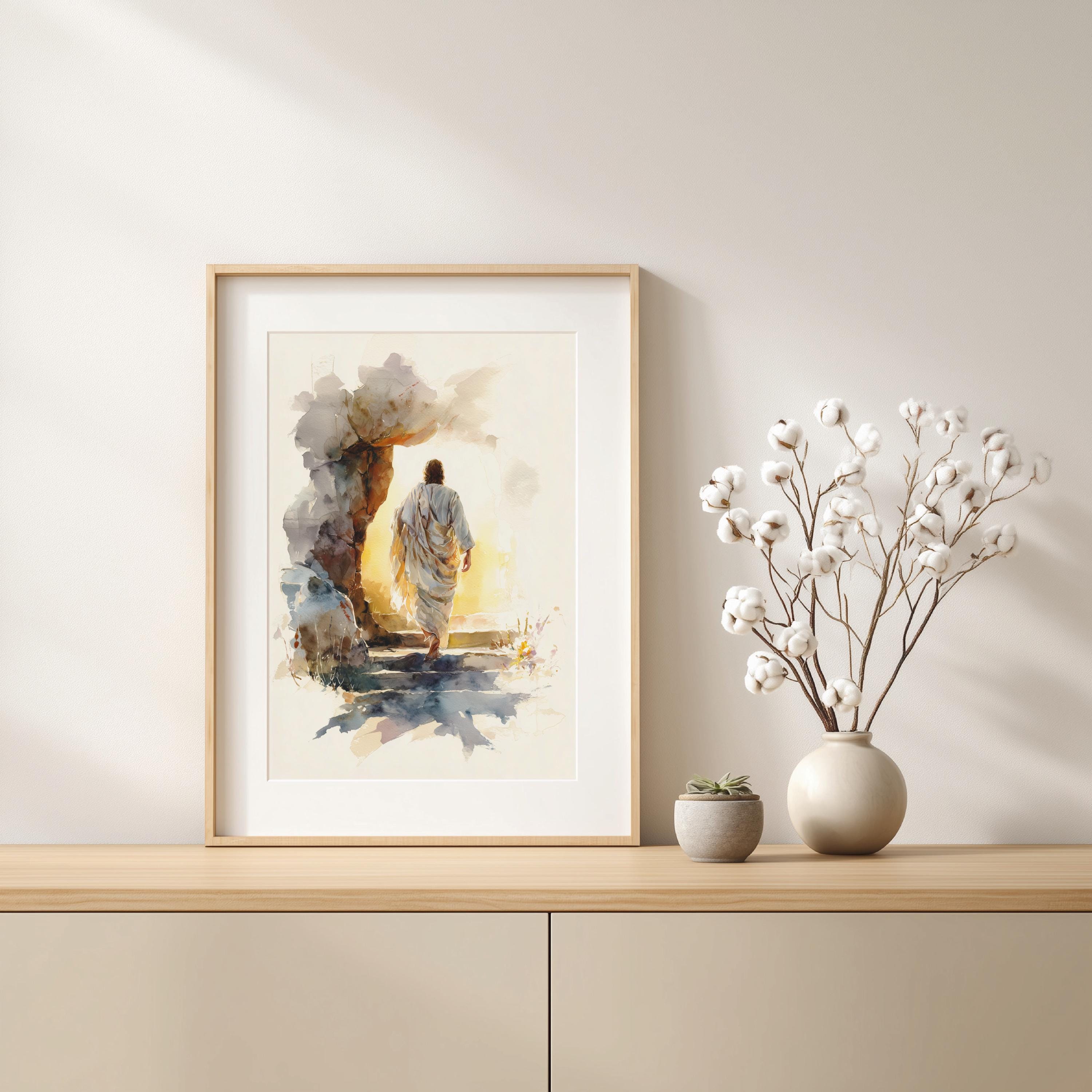 He is Risen Watercolor Art, Jesus Walking From the Empty Tomb ...