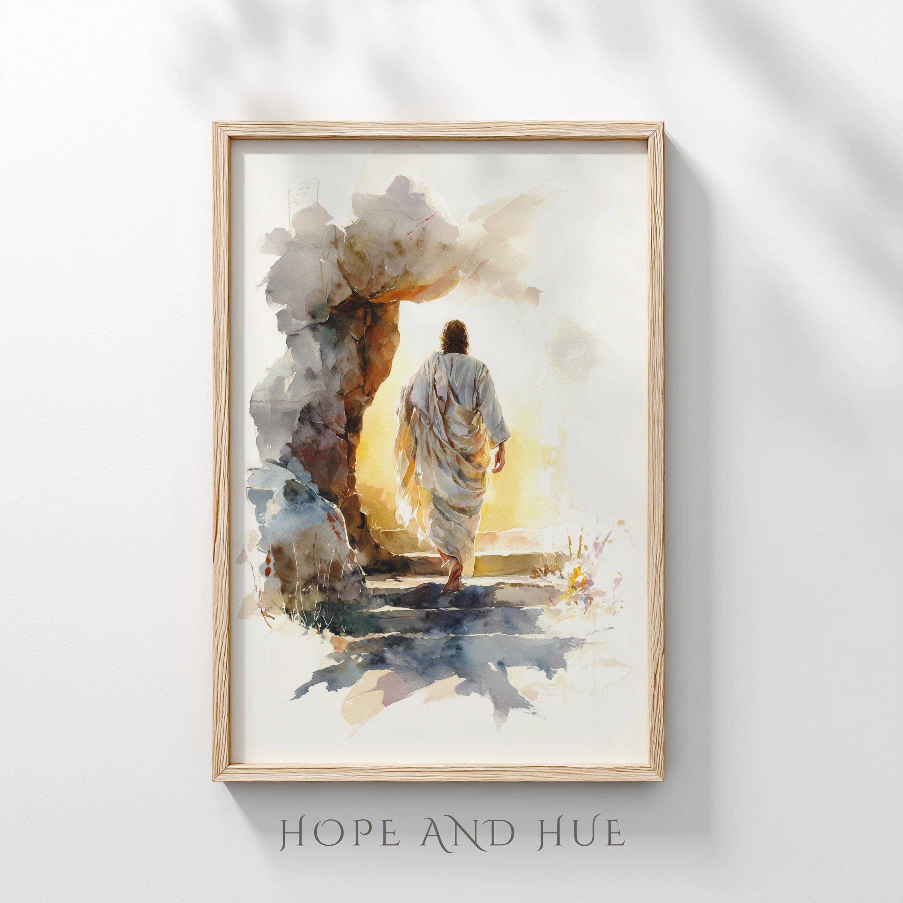 He is Risen Watercolor Art, Jesus Walking From the Empty Tomb ...
