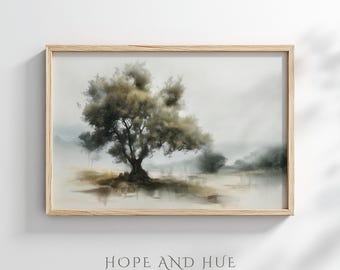 Árbol de oración de Getsemaní - Paisaje cristiano en acuarela, descarga digital, arte mural de fe cristiana, impresión de las Escrituras para la paz, decoración del hogar.