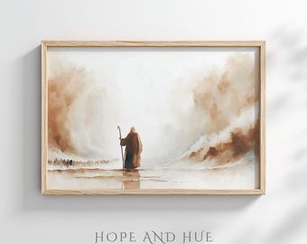 Moses teilt das Rote Meer - Mächtige biblische christliche Wandkunst, christliche Wanddekoration, digitaler Download, Schrift inspirierte Kunst