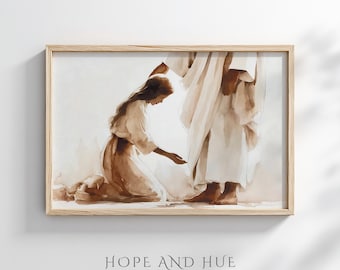 Touching The Hem of His Garment - Watercolor Christian Wall Art | Jesus Christian Wall Art, Digital Download, Woman With The Issue Of Blood