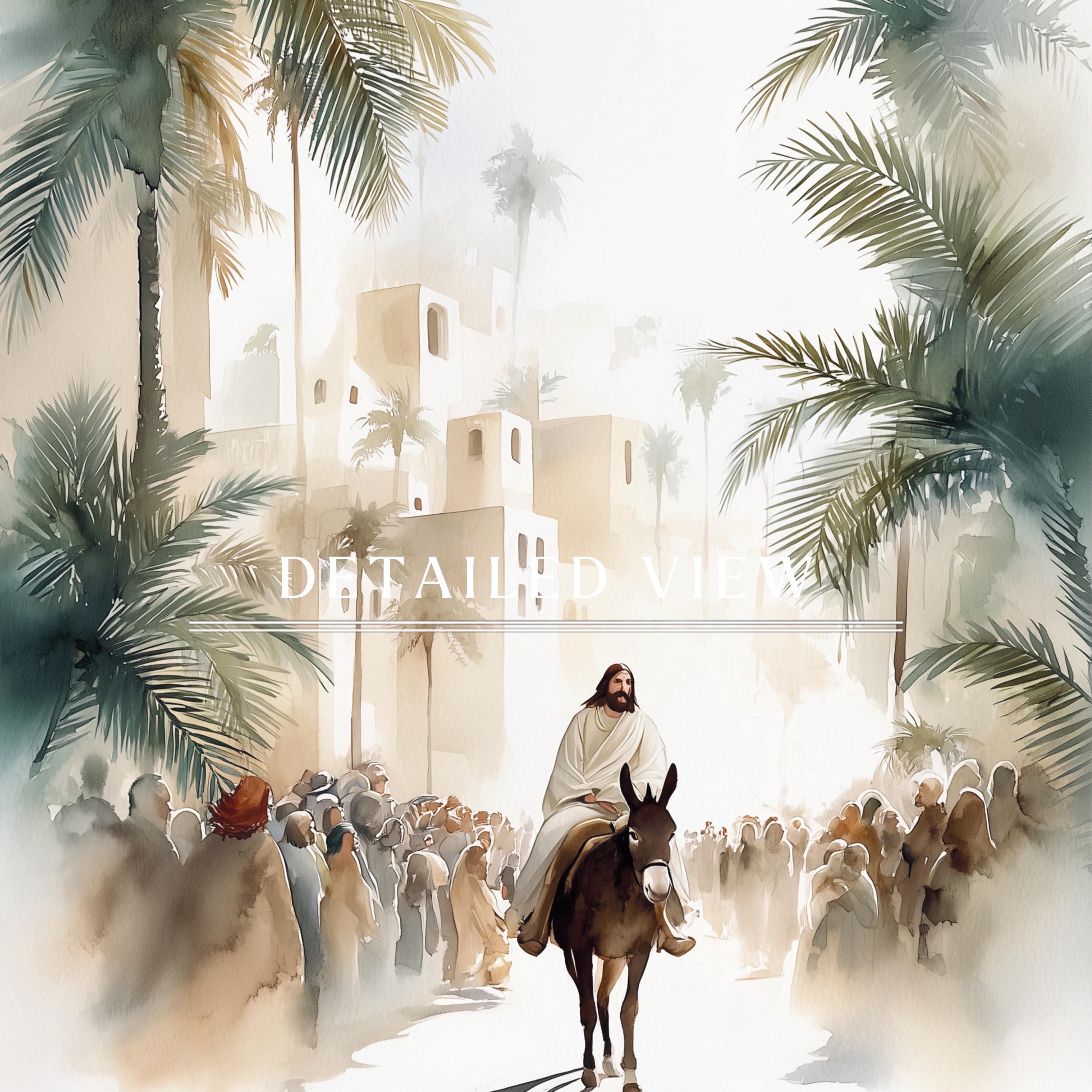 Jesus Riding Into Jerusalem, Palm - | Watercolor Christian Wall Art ...