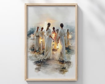 The 10 Virgins - Matthew 25:1–13, Parable Christian wall art, Digital download, Scripture inspired art, Faith wall decor