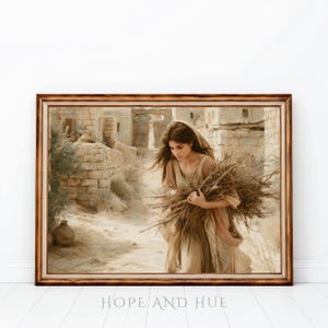 The Widow of Zarephath Gathering Sticks | Christian Wall Art | Elijah Bible Story Print | Faith and Provision Artwork
