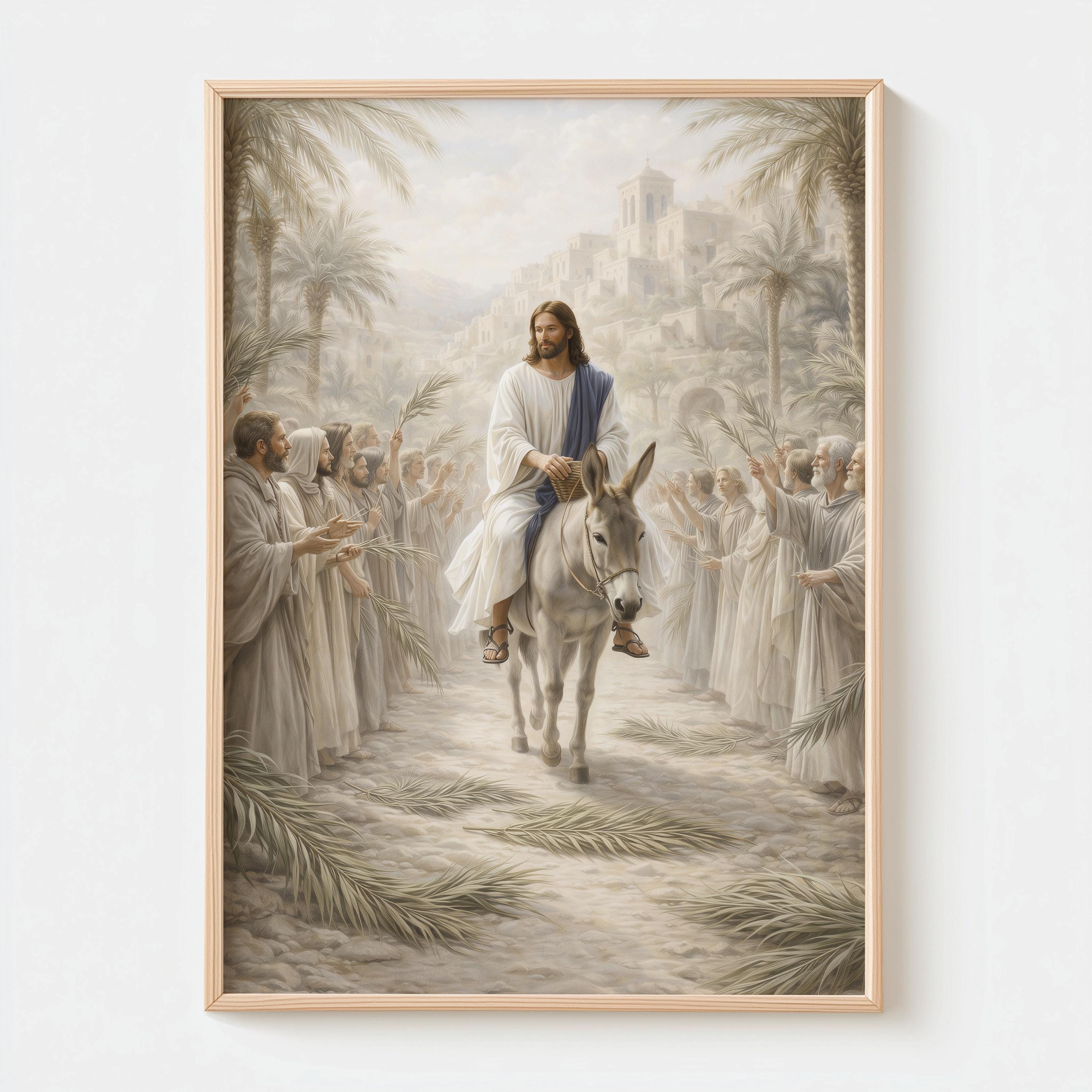 Jesus Triumphal Entry Wall Art | Palm Sunday Watercolor Print, Christ ...