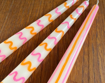 ORANGE SUMMER Tafelkerzen - handbemalt - vegan - Kerzenständer - pastell - orange, pink und orange - Vichykaro