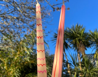 PINK SUMMER Tafelkerzen - handbemalt - vegan - Kerzenständer - Pastell - Tischkerze - rosa rot - Vichykaro