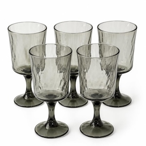 Vintage Smoke Gray Wine Goblets Set of 5 | Textured Gray Stemware | Mid Century Modern Glasses | Charcoal Wine Glasses | Vintage Barware