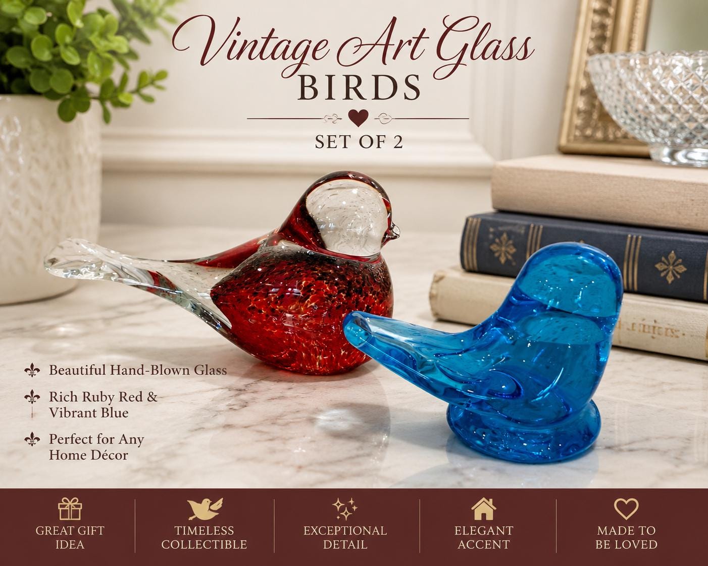 Vintage Red Glass Bird - Etsy