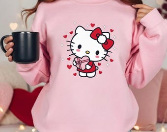 Joli sweat-shirt chat de la Saint-Valentin, sweat à capuche unisexe Kitty Lover,