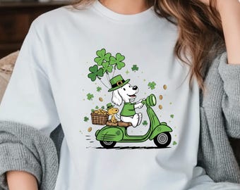 St Patrick's Day Dog Scooter T-Shirt, Funny Irish Shamrock Outfit