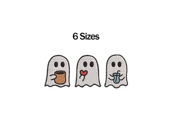 Mini Ghost Embroidery Design, Halloween Embroidery Design, Cute Boo Embroidery Design, Boo with heart, Boo with coffee, Drink Embroidery