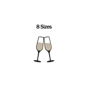 Champaign Glasses Embroidery Design, Champaign Embroidery, Cheers Embroidery Design, Glasses Embroidery, Wine Embroidery, Champaign Lovers