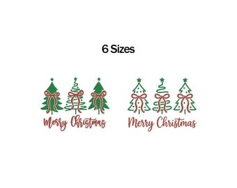May include: Green Christmas tree designs with red bows and the text "Merry Christmas" in a red script font. The image also includes the text "6 Sizes" in black.