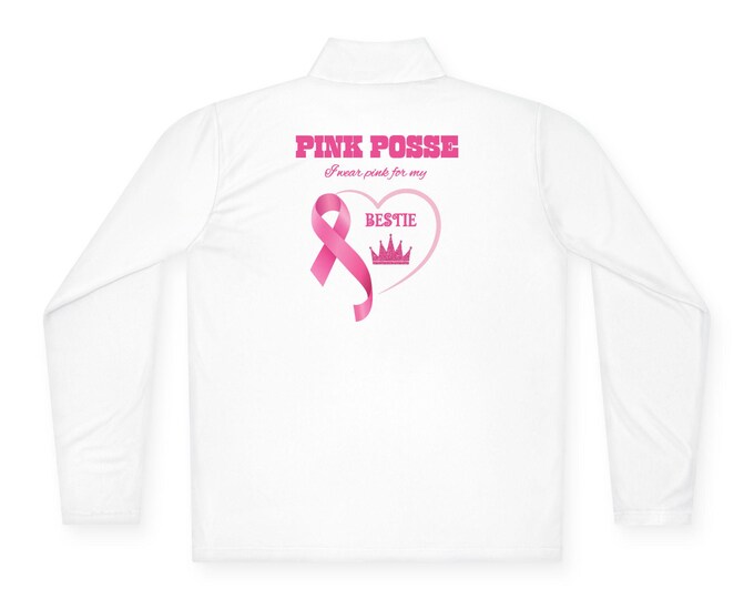 I Wear Pink for Bestie, Stylish Breast Cancer Awareness Pullover, Unisex Quarter-Zip, Perfect Gift for Supporters, Cozy Apparel for Events