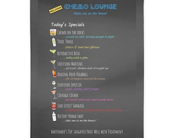 Chemo Cocktails Blanket | Chemo Lounge Menu Throw | Funny Cancer Support Gift