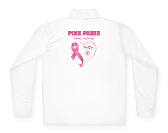 I wear pink for Mom, Stylish Breast Cancer Awareness Pullover, Unisex Quarter-Zip, Perfect Gift for Supporters, Cozy Apparel for Events