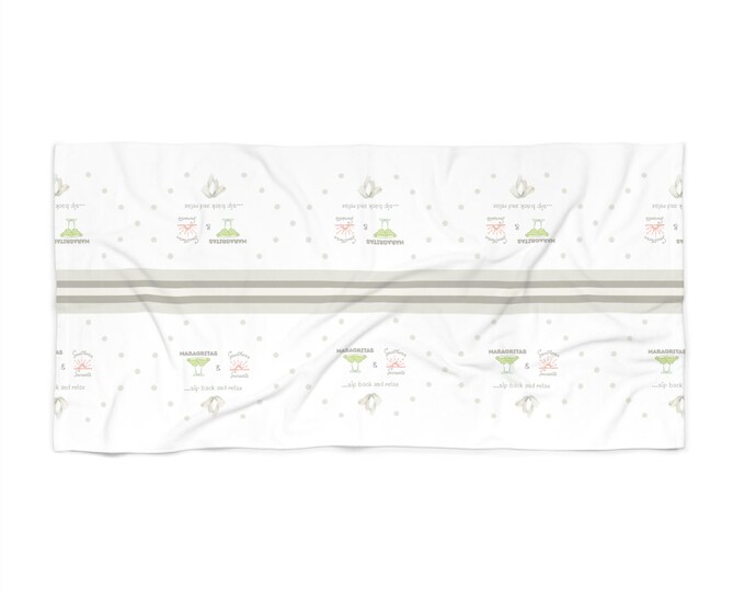 Margaritas & Southern Sunsets Beach Towel: Soft Cotton-Loop, Quick-Dry Polyester