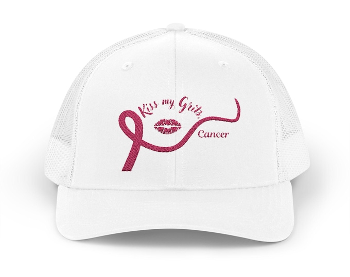 Kiss My Grits Trucker Cap: Breast Cancer Awareness Snapback