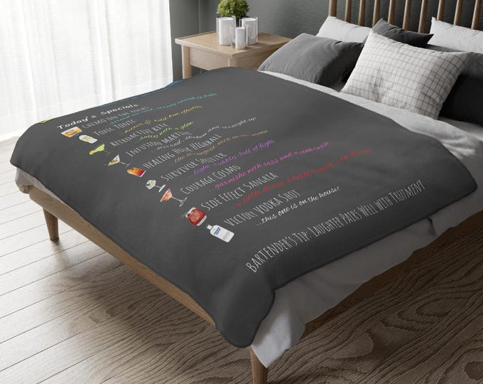 Chemo Cocktails Blanket | Chemo Lounge Menu Throw | Funny Cancer Support Gift