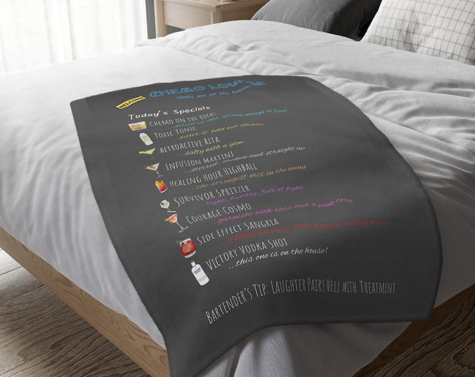 Chemo Cocktails Blanket | Chemo Lounge Menu Throw | Funny Cancer Support Gift