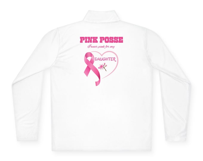 I Wear Pink for Daughter, Stylish Breast Cancer Awareness Pullover, Unisex Quarter-Zip, Perfect Gift for Supporters, Cozy Apparel for Events