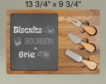 Personalized Acacia Wood Charcuterie Board: Engraved Bourbon & Brie Design