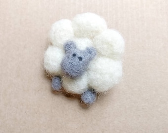 Needlefelted Sheep Brooch, Felt Animal, Felt Sheep, Fluffy White Sheep Pin Badge, Cute Sheep, Sheep Jewellery