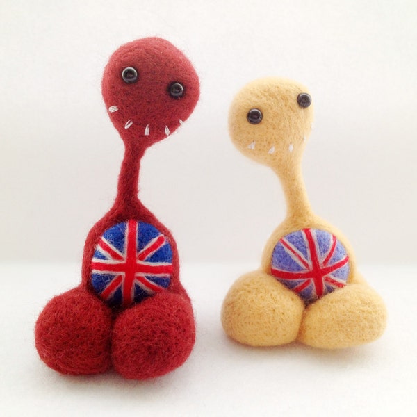 Maroon Felt Jubilee Union Jack Pheeple - Needle Felted Red, White and Blue Character