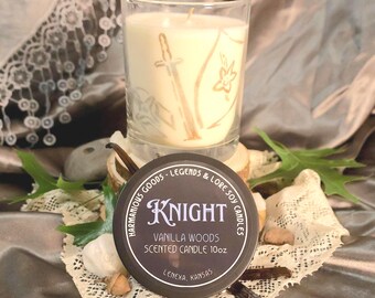 Knight Jar Candle, Vanilla Woods Scented Handmade Soy Candle