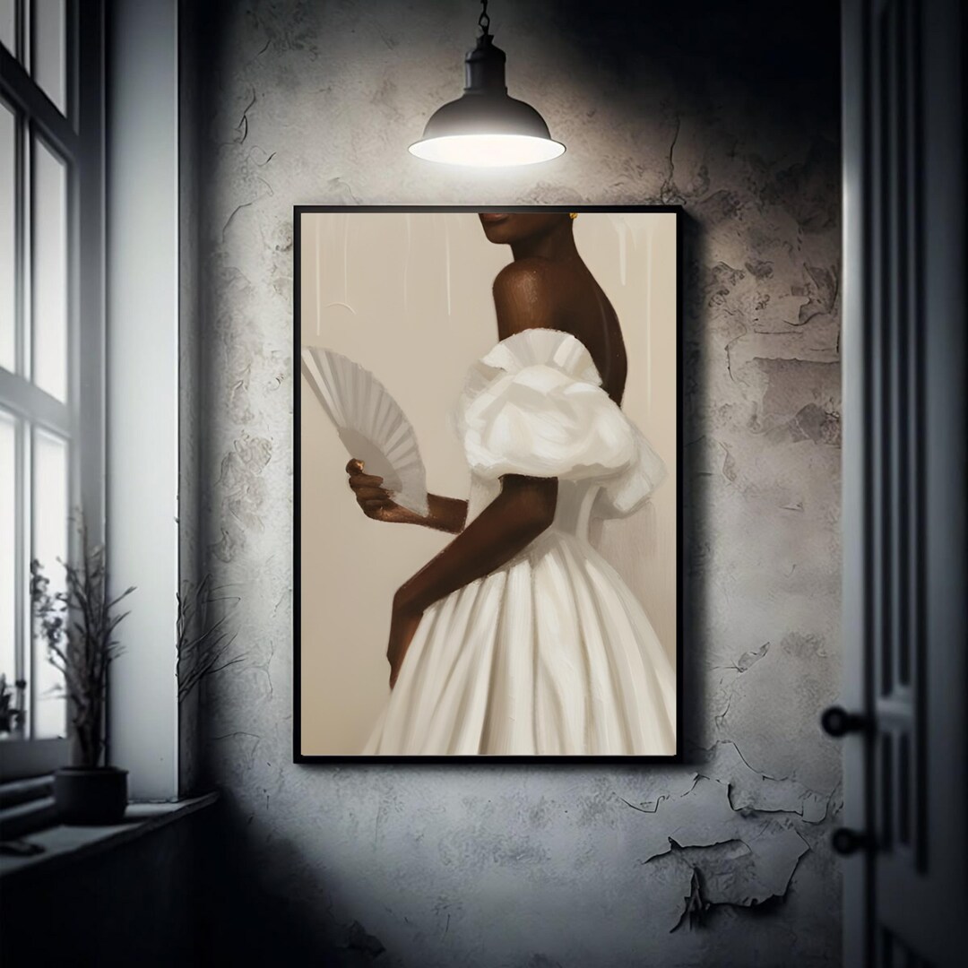 Elegant Black Woman Portrait Art Print, Boho Minimalist Decor (digital ...
