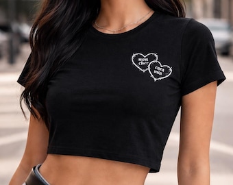 Cara Mia Mon Cher small black tee | Addams Family | Morticia and Gomez Hearts Graphic Shirt
