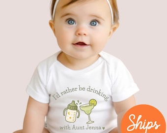 Custom Aunt Name Baby Bodysuit, Funny Infant Outfit, I'd Rather Be Drinking Tee