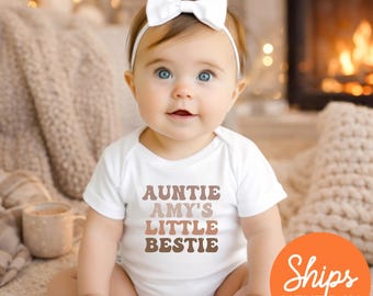 Retro Auntie's Little Bestie Baby Bodysuit, Personalized Niece Nephew Gift