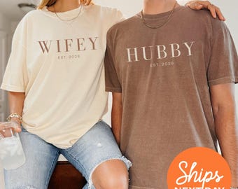 Camisas personalizadas para esposo y esposa, regalo de compromiso, camisetas para parejas, Comfort Colors® personalizadas