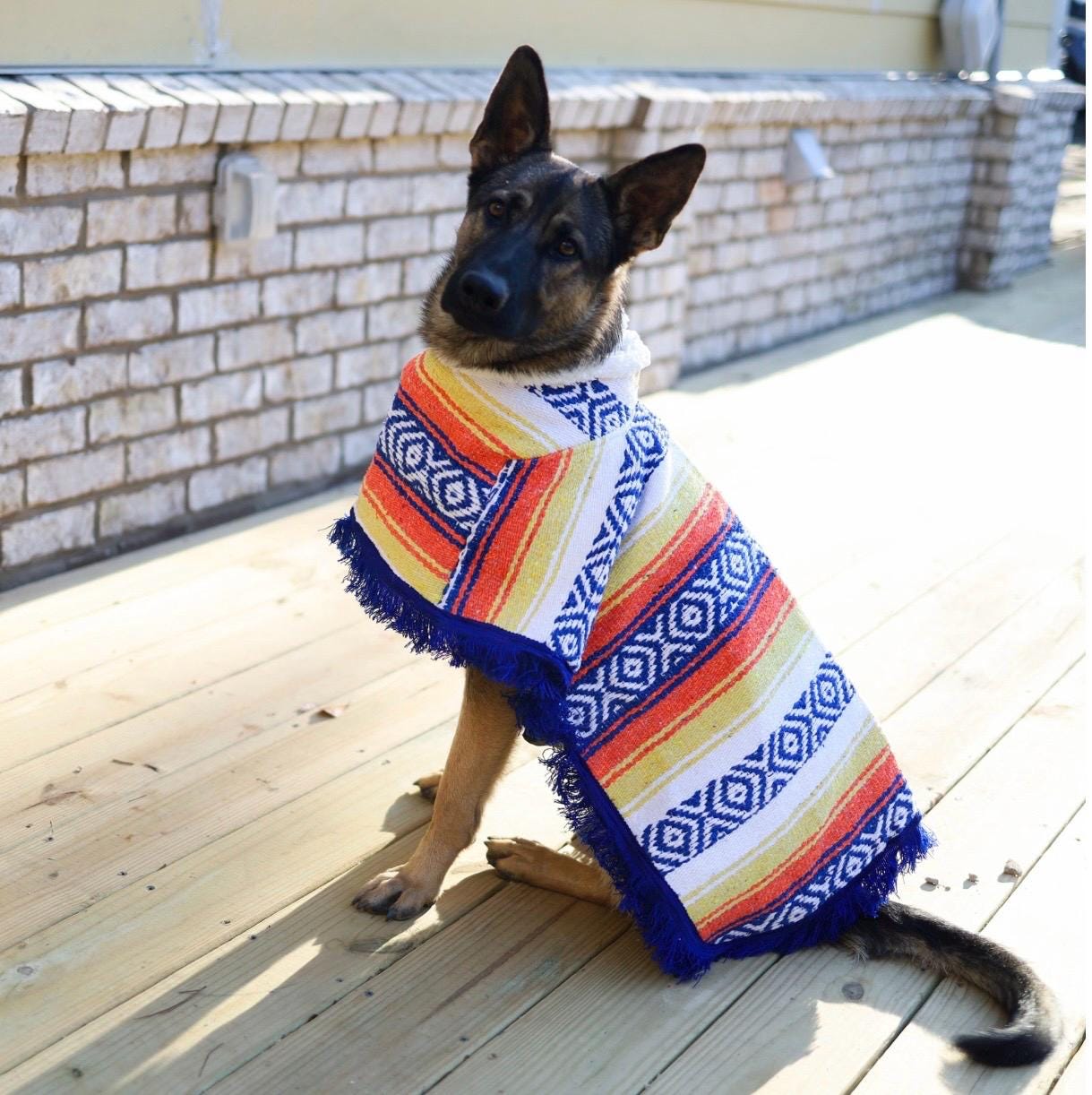 Handmade Wool-Lined Dog Poncho Colorful pet coat Warm Mexican Jorongo puppy sweater blanket Zarape sweatshirt winter coat Petwear
