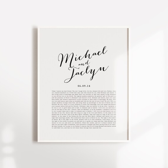PRINTABLE Custom Wedding Vows Keepsake Print for Newlyweds & Anniversaries - Calligraphy Il_570xn