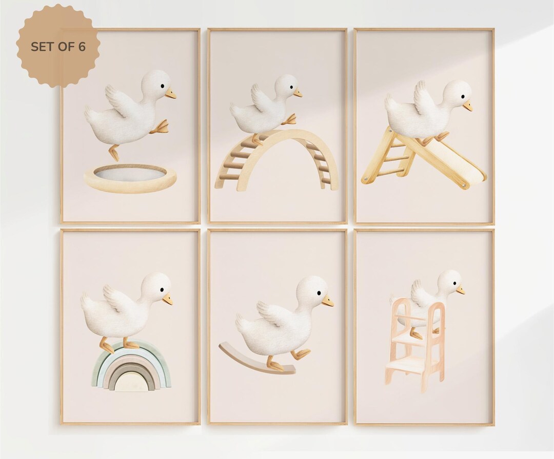 Goose Nursery Wall Art Set of 6 Neutral Scandinavian Baby Room Decor ...