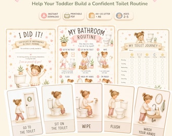 Toilet Training Bundle for Girls, Montessori Bathroom Routine Cards, Potty Training Visual Schedule, Girl Printable PDF Set